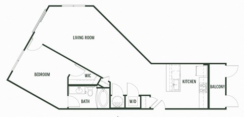 Floor plan for 1 bed, 1 bath, 890 sqft